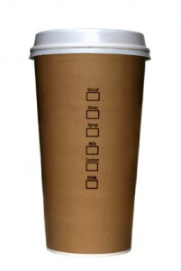image of a foam coffee cup with brown outer sleeve
