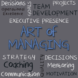 Graphic with the words of Art of Managing and other management terms