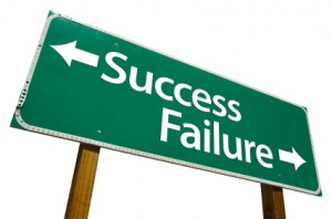 Road sign with Succes in one direction and failure in the other