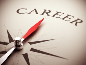 A compass face pointing to the word Career