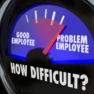 Gauge with scale running from good employee to problem employee with question: How difficult?