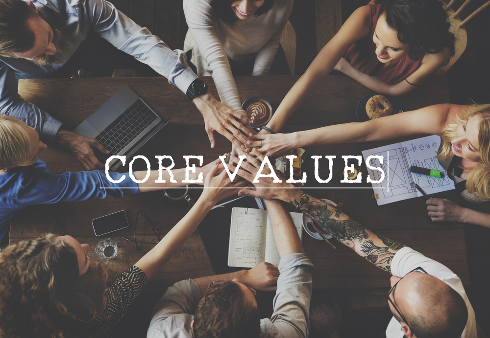 workplace team with word core values over the image
